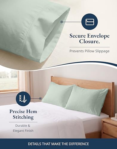 Image of 100% Organic Cotton Pillow Cases - King Size, Ultra Soft and Crisp, Cool Percale Pillow Covers, Sleeping Pillow Covers, Set of 2 - Cool Blue