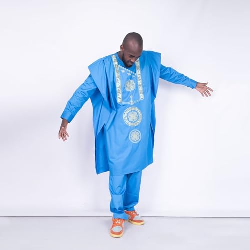 African Mens Clothing Sets Traditional Embroidery Agbada Robe Suits 3 Piece Set Dashiki Outfit Attire3