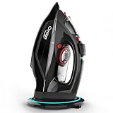 OMAIGA Cordless Iron for Clothes, 1500W Steam Iron with Non-Stick Ceramic Soleplate, Auto Shut Off, Self-Clean, Burst of Steam, Anti-calc, 3 Temperature Settings, 11.84oz Water Tank, Black