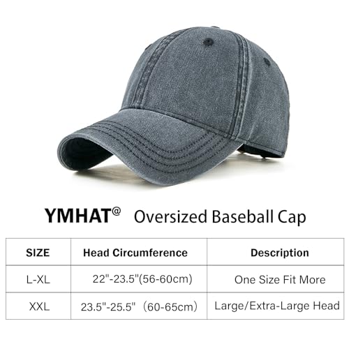 Image of Oversized XL XXL 100% Cotton Basebal Cap Large Dad Washed Sport Cap Unconstructed Low Profilel Hat for Big Head(23.5 inch inch-25.5 inch inch) Black Gray
