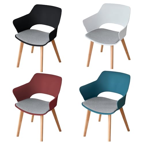 HJhomeheart Lot de 4 chaises de Salle à Manger, Pieds en Bois Massif, Chaises de Bureau avec accoudoirs, Chaises en Tissu, Blanc+Noir+Bleu Lac+Rouge