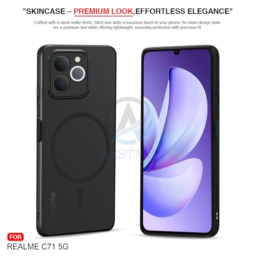 Image of AESTMO Realme C71 Back Cover | 360 Protection | Matte Frosted Hard Back Translucent | Compatible with MagSafe Accessories for Realme C71 (MagSafe Matte Hard Black Bumber)