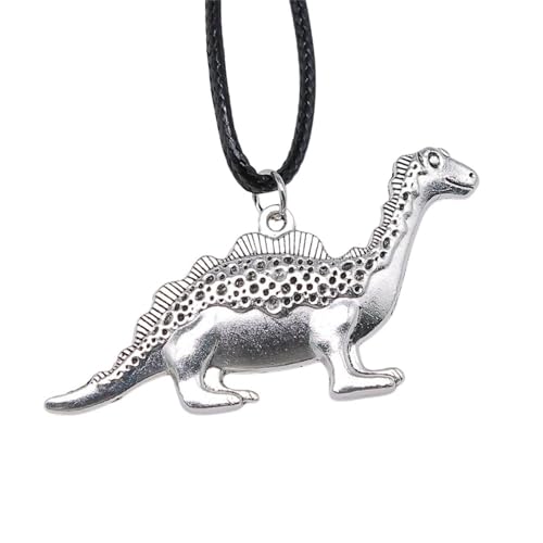Pendentif dinosaure 63x31mm et collier en corde de faux cuir noir
