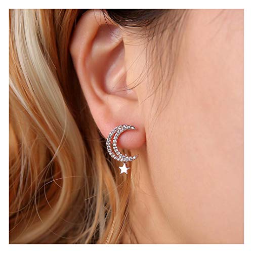 Chargances Silver Stud Earrings Moon and Star Stud Earrings Star for Women Ear Post Crescent Moon Personalized Cute Fashion Earrings Stud Earrings for Teens Girls Women(silver)