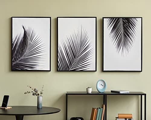 Artinme Trendy Framed Modern Abstract Elegant Black And White Palm Tree Leaves Giclee Canvas Prints Wall Art Picture Living Room Bedroom Home Decorations (16X20 Inch, Set Of 3 Black Framed) #TOP2