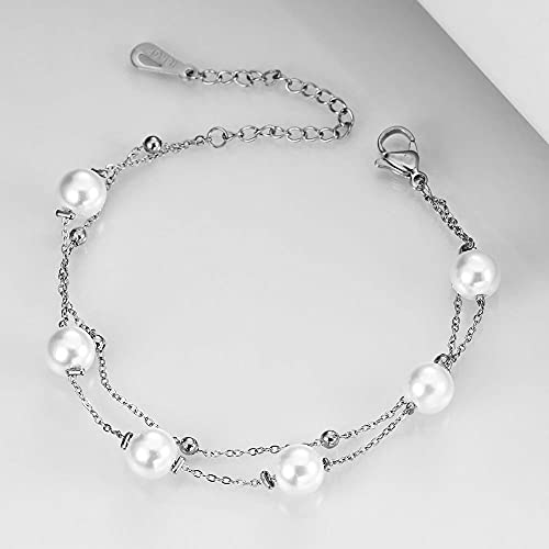 Jude Jewelers Stainless Steel Faux Pearl Chain Style Beaded Party Holiday Bracelet2