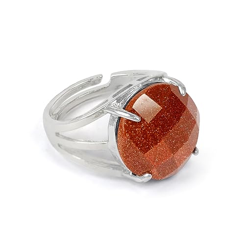 Image of Reiki Crystal Products Adjustable Rings, Round Cutting, Amethyst, Black Tourmaline, Goldstone brown, Green Jade, Lapis Lazuli, Opalite, Red Jasper, Rose Quartz, Tiger eye, Gemstone Ring