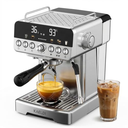 Image of Espresso Coffee Machine | 20 Bar High Pressure | Stainless Steel Body | Adjustable Brewing Time and Temperature | Cold Espresso Option | Milk Frother for Cappuccino and Latte