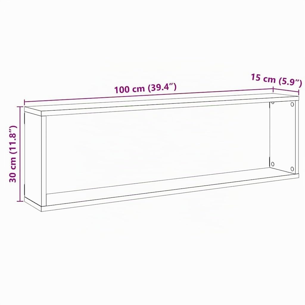 Étagères murales cube 2 pcs chêne noir 100x15x30 cm bois