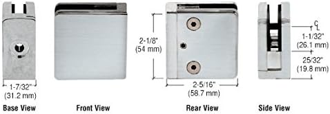 C.R. LAURENCE Z934BS CRL Brushed Stainless Z-Series Flat Surface Mount Square Type Glass Clamps for 3/4" Glass