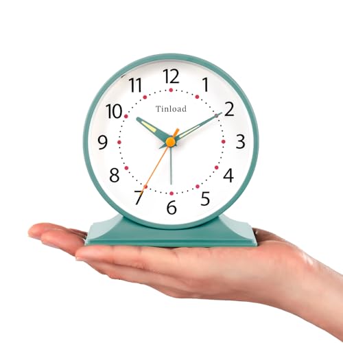 Tinload 4.5" Antique Retro Analog Alarm Clock, Small Silent Bedside Desk Clock with Manual Light, Battery Operated, Snooze, for Living Room, Bedroom, Bedside, Desk(Green) - Image 3
