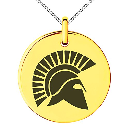 Stainless Steel Ares Greek God of War Symbol Small Medallion Circle Charm Pendant Necklace