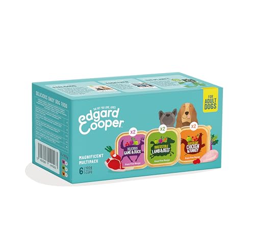 Edgard & Cooper Pâtée Pour Chien, Nourriture Humide Sans Céréales, (Multipack 6x100g Poulet, Agneau & Gibier), Viande Fraîche et protéinée, Hypoallergénique, Sans Sucres Ajoutés, Pate en boîte