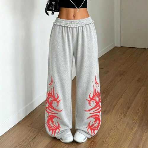 ZAFUL Womens Wide Leg Sweatpants Y2K Gothic Graffiti Sweat Pants - image 4