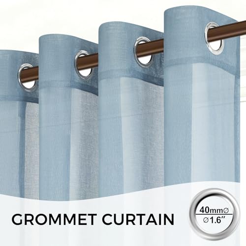 MRTREES Ösen Gardinen Transparent 2er Set,H225 x B140 cm,Dunkelblau – Ansicht 6