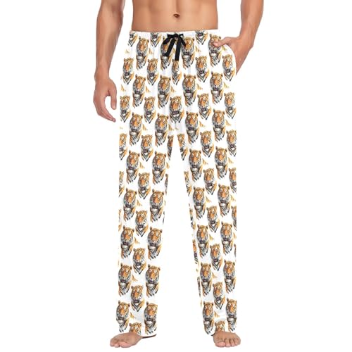 Mens Cotton Pajama Pants Sleep Lounge Pj Bottoms Sleepwear with Pockets Drawstring S Tiger