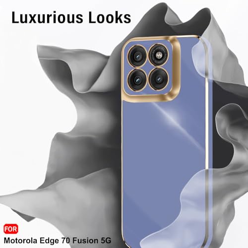 Image of TheGiftKart Luxurious Golden-Plated Back Cover Case for Motorola Moto Edge 70 Fusion 5G | Raised Lips for Camera & Screen Protection | Shockproof Design | Stylish Back Cover Case (TPU, Blue)