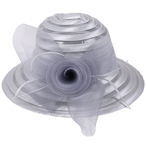 Women Kentucky Derby Church Dress Bucket Hat Fascinators Bridal Tea Party Wedding Hat (S017-Silver) #TOP2