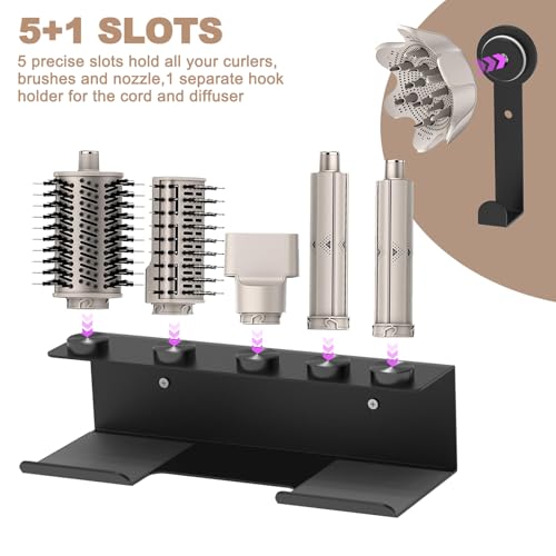 Hair Dryer Holder for Shark Flex Style, Wall Mount Holder Compatible with Shark FlexStyle, Curling Wand Organizer, Rack with Cord Hanger for Accessories Curlers Brushes Diffuser and Attachments by TOPONIMI - Image 4