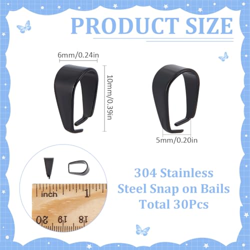 SUNNYCLUE 1 Box 30Pcs Stainless Steel Pinch Bails Pendant Bail Connector Black Snap on Bails Dangle Charm Beads Open Clip Bails Hook Necklace Chain Slider Connectors for Jewellery Making Findings - Image 2