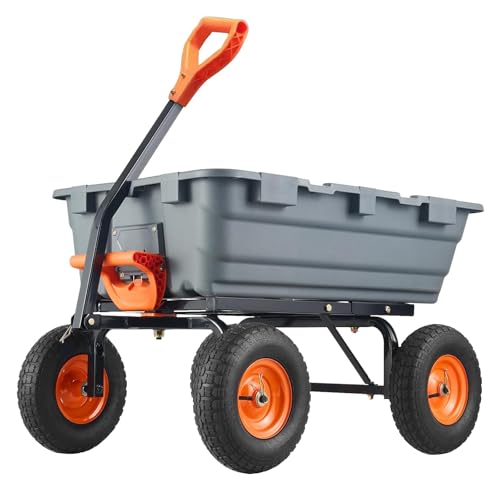 GarveeLife 800 LBS Poly Garden Dump Cart, Heavy-Duty Wheelbarrow with 10 in Tires, 180° Rotating Handle, Steel Frame and Quick Release System Garden