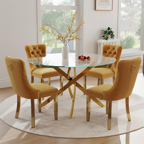 yeag 47 in Gold Glass Dining Table Set for 4,