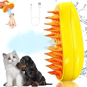 3-in-1 Self-Cleaning Steam Brush for Pets – Removes Loose and Tangled Hair, Multifunctional Design for Cats, Yellow