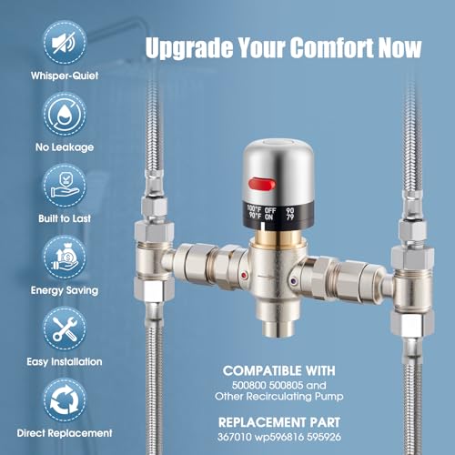 Image of Hot Water Recirculating Pump Kit with Extra Bypass Valve Bundle - 1 Circulation Pump & 2 Stainless Steel Sensor Valve Kits for Tank Water Heaters, Instant Hot Water to Multiple Fixtures