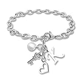 DlaeKua K Initial Monogram Bracelet for Women 26 Letter Jewelry Gift for Letter K Alphabet Stainless Steel Chain Bracelet Gift for Mom Valentine's Day Gifts Mother's Day Birthday Gifts