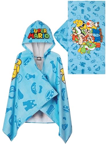 Super Mario Toalha com capuz para criança, Mario e Luigi toalha de piscina para praia, casa de banho e piscina, azul, One Size
