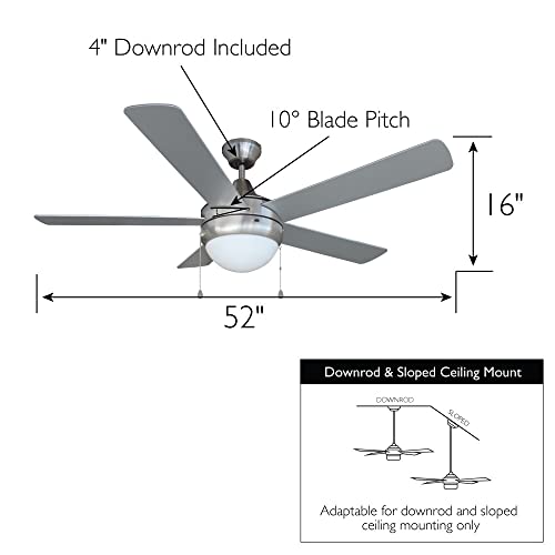 Image of Design House Sadie Ceiling Fan, 52 inch, Brushed Nickel | Ceiling Mount, Contemporary /Modern, Steel, Fans, 156539-BN