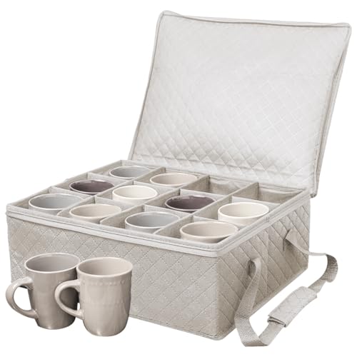 Storage Bin for Mugs - Coffee Cup and Mug Holder - Organizer for Kitchen Essentials and Stylish Storage Solutions - Durable Coffee Mug Storage - Mug Storage Bin (Grey & Beige color) by Govilla