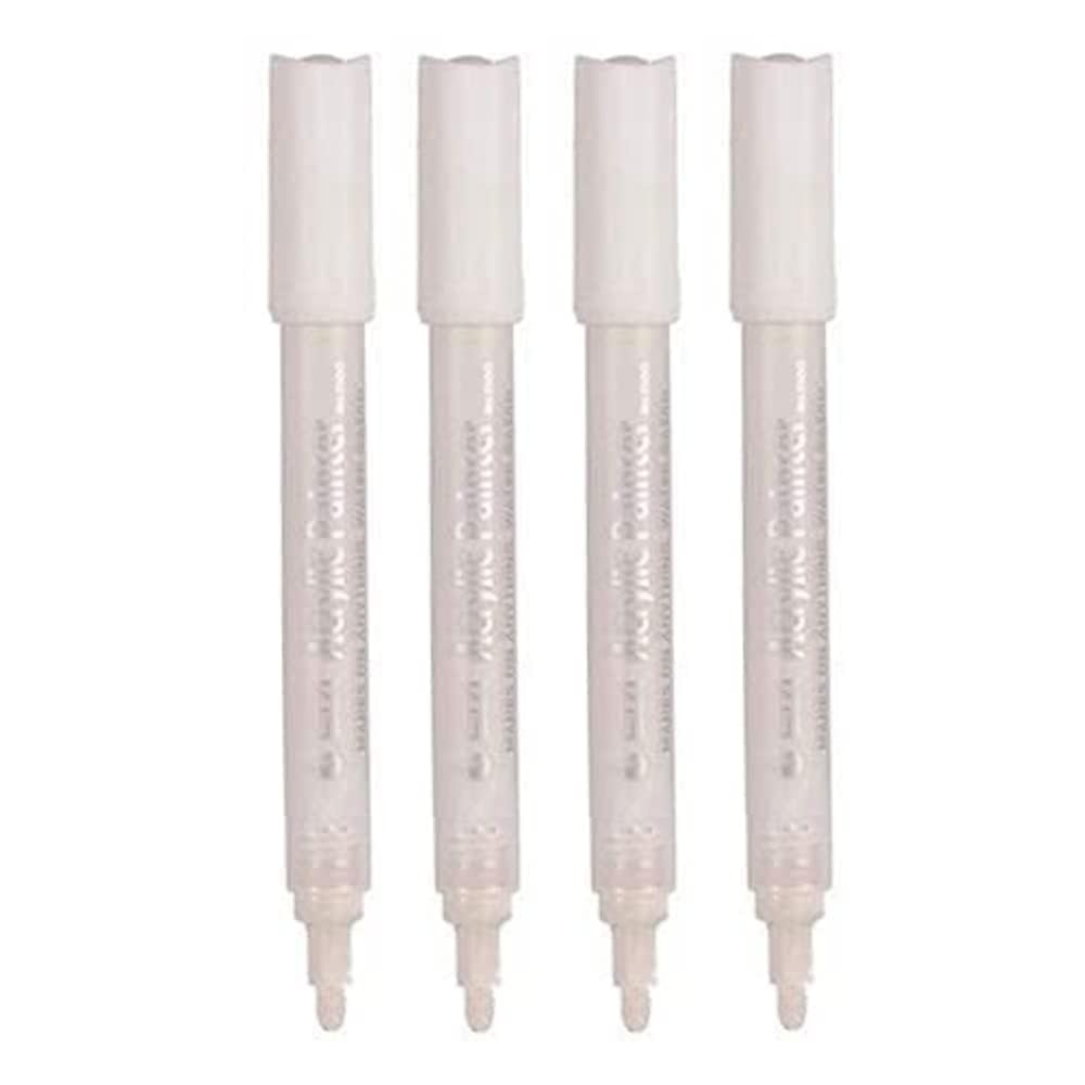 kreni Water-Based Set of 4 Acrylic Paint Marker Pens Permanent for Rocks Painting, Ceramic, Glass, Wood, Fabric, Canvas, Mugs, DIY Craft Making Supplies (White)