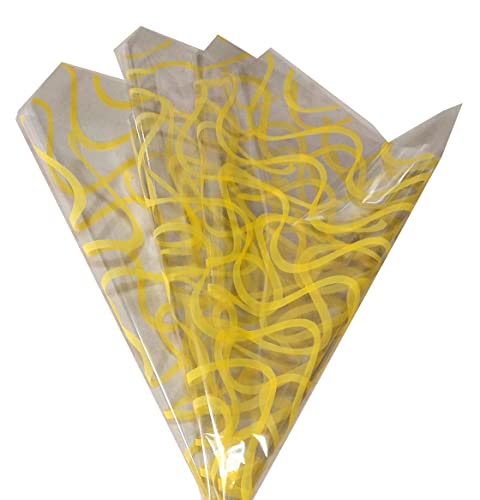 Image of 3A Featuretail 20 In x 26 In Wave Design Transparent Cellophane Sheets For Gift Packing, Baskets Hampers, Flowers Bunch Wrapping (Pack of 25) (Yellow)