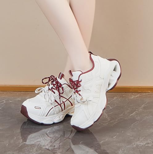 Basket femme plateforme confortable et chaussure de marche légère rouge - 7