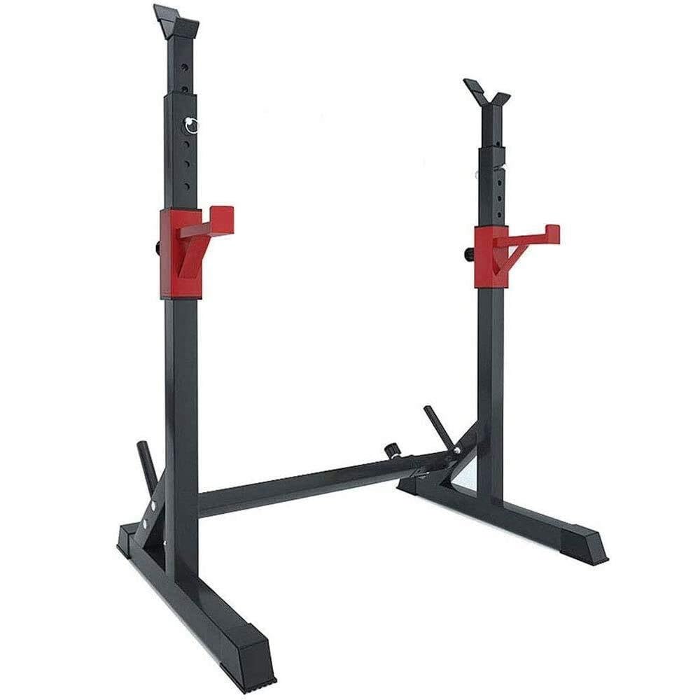 Rack per Squat con bilanciere Regolabile, carico Massimo 300 kg, Power Rack Resistente per Sollevamento Pesi e Palestra Domestica, Design con Gancio a J, copripiedi di stabilità.