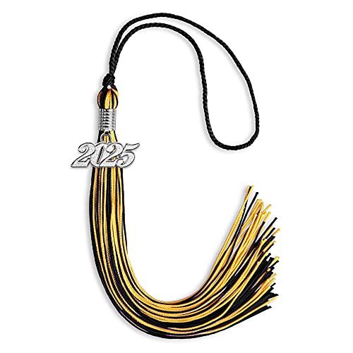 Endea Graduation Mixed Double Color Tassel with Silver Date Drop (Black/Gold, 2025)