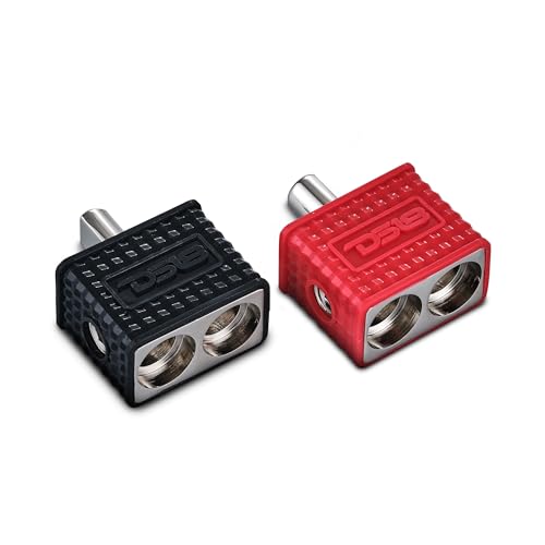 DS18 Amp Input Reducers with Offset Stub & Red/Black Silicone Cover, Marine Grade, Wire Reducer Power/Ground Input Reducer, Amplifier Wire Connector, Pair (Dual 1/0-GA to 1/0)