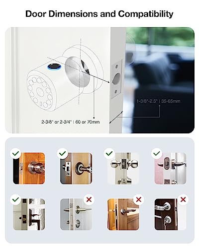 Holomarq Fingerprint Door Knob With Keypad Lock Biometric Keyless Door Knob,Combination Door Knob 4 Aa Alkaline Batteries, For Bedroom Office Interior Door Sequra H2 (Glossy Silver) #TOP4