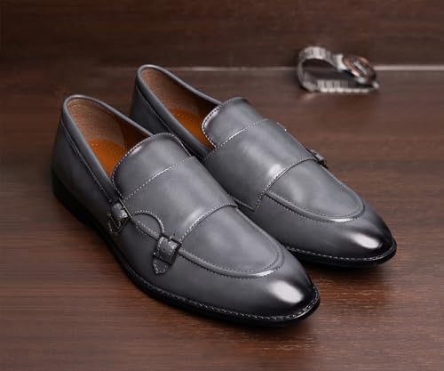 Image of LOUIS STITCH Oxford Formal Shoes for Men | Slip-on Monk Style | Office Shoes for Men | Ideal for Business, Casual, Parties | Solid Ash Grey UK Size 09 (LSRG FM)