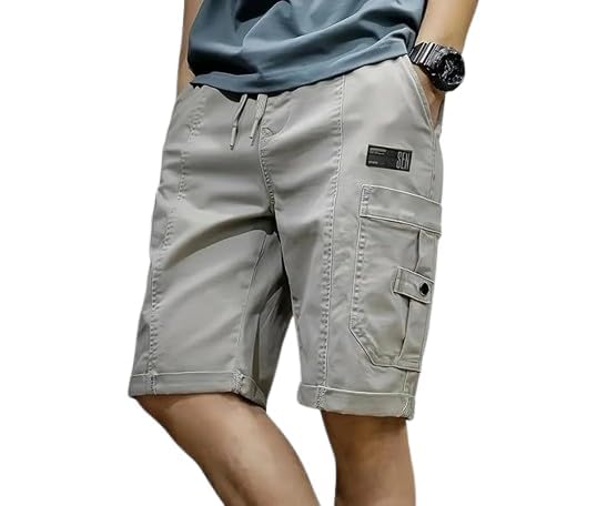 Image of Men's 100% Pure Cotton Cargo Shorts | Regular Fit Knee Length Utility Shorts with Multiple Pockets | Casual Outdoor Summer Wear Shorts for Men