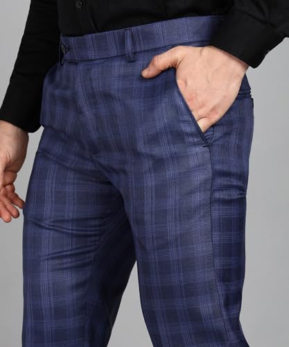 Image of MALENO Men Slim Fit Checked Formal Trouser | Casual Trousers for Everyday Comfort | Slim Fit Formal Trousers for Men