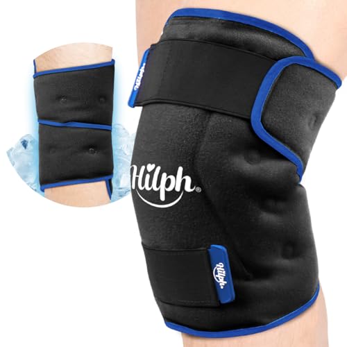 Hilph Knee Ice Pack with 2 Short Straps Wraps Easily Around The Entire Knee for Knee Surgery, Reusable Hot Cold Therapy Gel Knee Ice Wrap for Swelling, Arthritis, Meniscus Tear and ACL Black