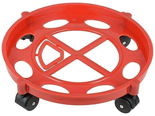 Valida® Plastic Cylinder Trolley Easily Movable Stand with Wheels/Gas Trolley/LPG Cylinder Stand/Water Bottle Trolley/Flower Pot Stand use as Carrying Kitchen Items up to 75 kg (Red) (Pack of 1)