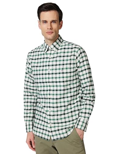GANT Men's Reg Oxford Check Shirt, Woody Green, M