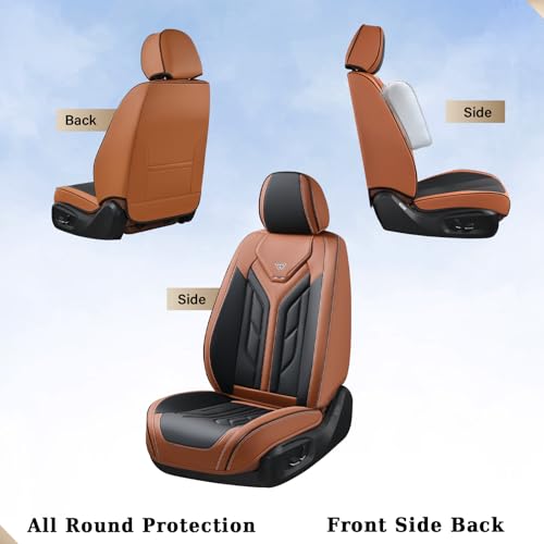 Image of Coverado Front Seat Covers, Car Seat Covers Front Seats, Leather Seat Covers for Cars, Automotive Seat Covers Car Seat Protector Car Accessories Fit for Most Sedans SUV Pick-up Truck(Black&Brown)