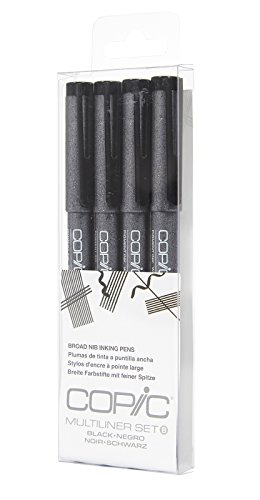 Copic Markers MLBBROAD Multiliner Broad Pigment Based Ink, 4-Piece Set