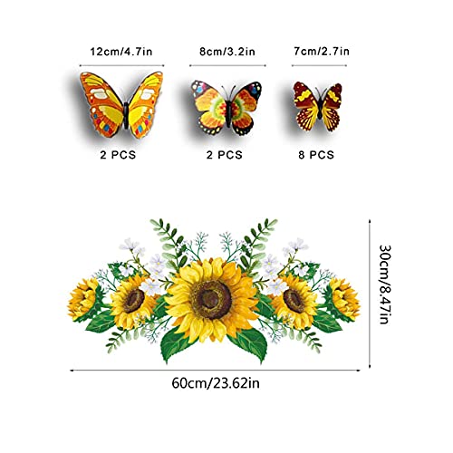 Sunflower Wall Stickers With 3D Butterfly Wall Sticker, Yellow Flowers Wall Decal,Sprt Waterproof And Removable, Sunflower Wall Stickers,Wall Stickers For Bedroom Living Room Bathroom Decor #TOP2