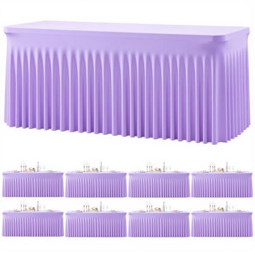 gogoparti 8 Pack Spandex Purple Fitted Table Cloth for 6ft Rectangle Tables Purple Stretch Tablecloth Table Covers Skirt Banquet Wrinkle Free Tablecloths for Parties Wedding