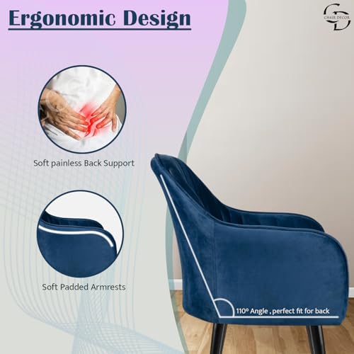 Image of Velvet Accent Chair | Luxury Upholstered Armchair with Sturdy Metal Legs | Modern Comfortable Chair for Living Room, Bedroom, Office, or Cafe (Black Legs, Blue)